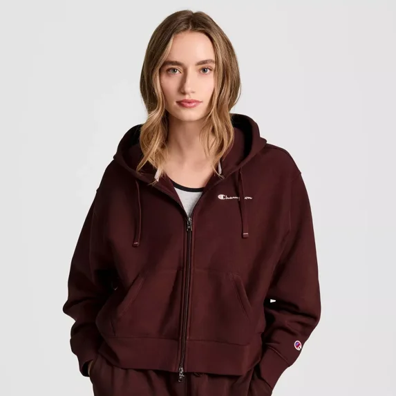 Champion Women's Cropped Fleece Zip-Up Sweatshirt - Maroon L