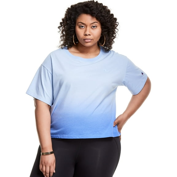 Champion Women's Cropped Ombr? Short Sleeve T-Shirt Top, Blue, 1X