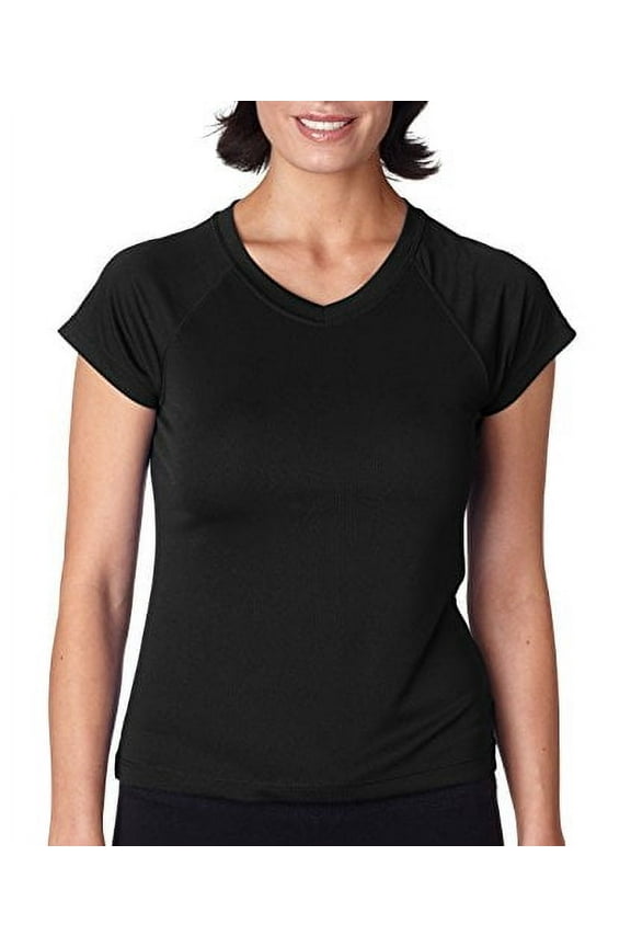 Women's Essential Double Dry V-Neck Tee, Black, Medium