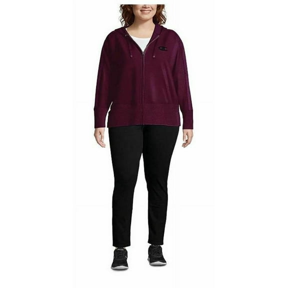 Champion Women's Heritage Herringbone-Accent Zip Hoodie Jacket Wine Size XL