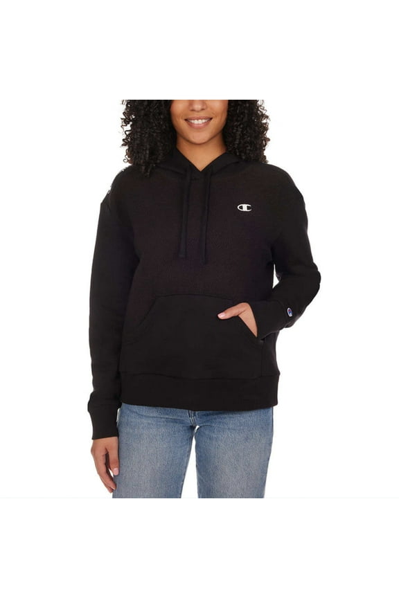 Women's Kangaroo Pocket Herringbone Cotton Blend Hoodie-Black / XL