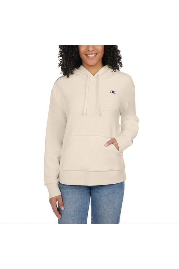 Women's Kangaroo Pocket Herringbone Cotton Blend Hoodie-Cream / L