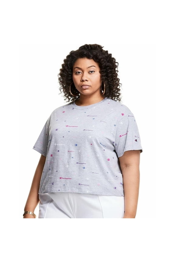 Women's Logo-Print Cropped T-Shirt, MULTI SCATTE, 1X New with box/tags