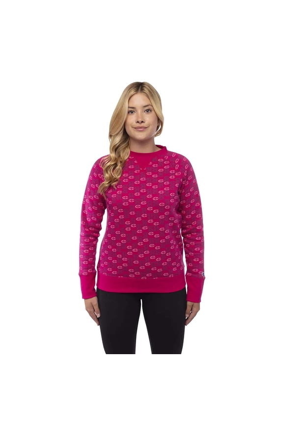 Women's Long-Sleeve Crew Neck Pullover Sweatshirt (Deep Raspberry, Large, L)