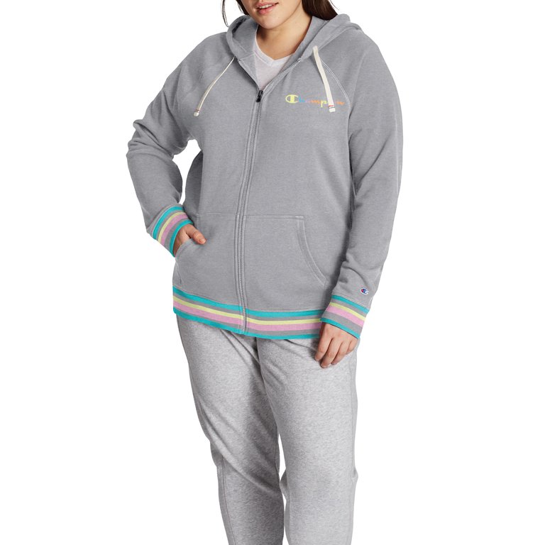 Champion Women Gray Full Zip Campus French Terry Activewear Hoodie Plus 2X  | 4X