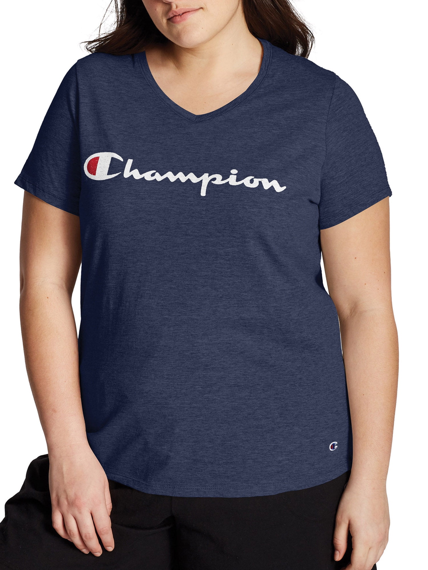 Champion Women's Plus Logo Graphic Short V-Neck Walmart.com