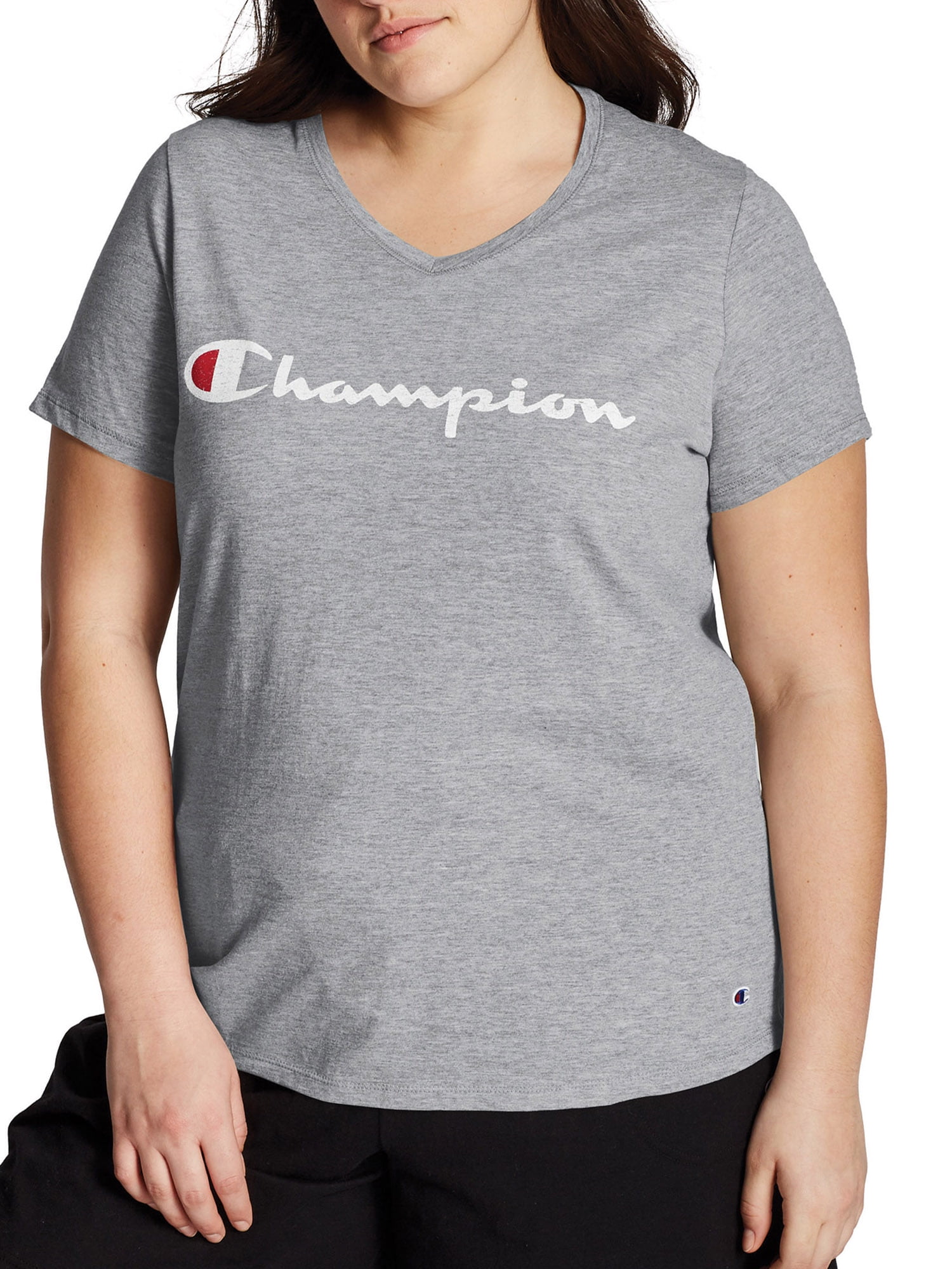 Champion Women\'s Plus Size Logo Graphic Short Sleeve V-Neck T-Shirt