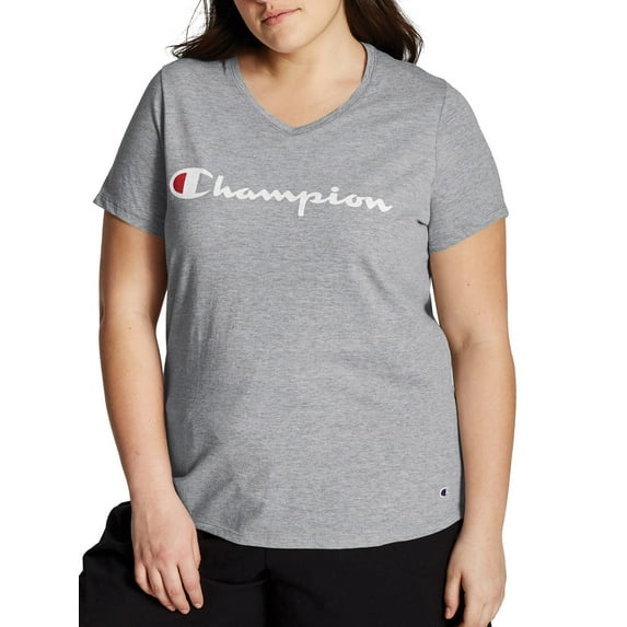 Champion Women's Plus Size Logo Graphic Short Sleeve V-Neck T-Shirt