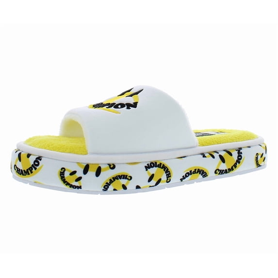 Champion Plush Smile Slide Womens Shoes Size 6, Color: White/Yellow