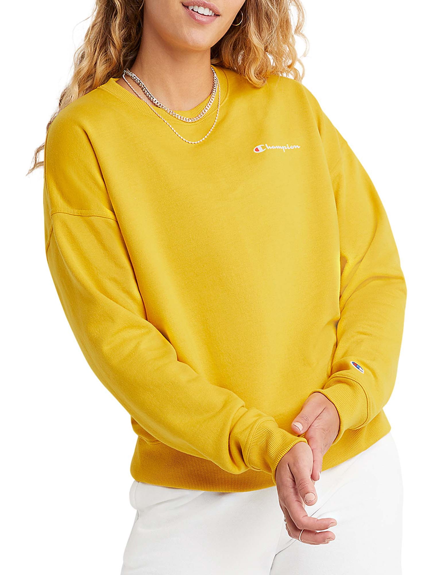 Crew Neck Champion Sweatshirt Yellow Womens Champion Women's Crew