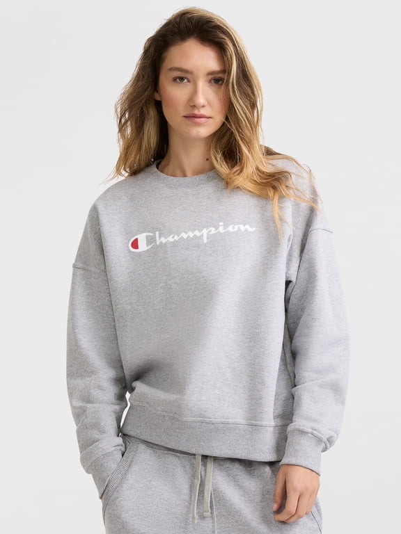 Women’s Powerblend Crewneck Sweatshirt with Script Logo, Loose Fit, Midweight Fleece, Sizes S-XL