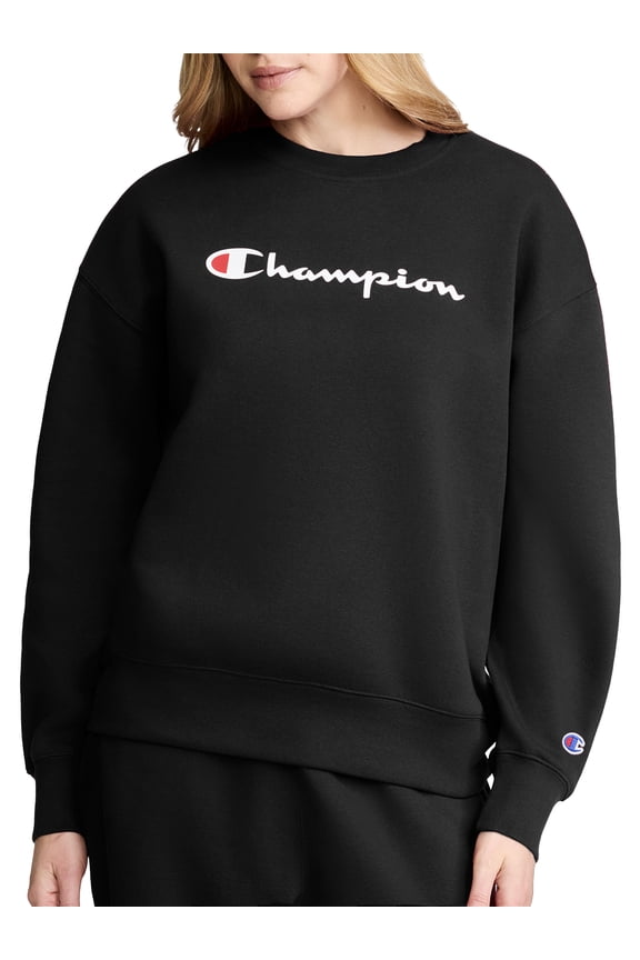 Women’s Powerblend Crewneck Sweatshirt with Script Logo, Loose Fit, Midweight Fleece, Sizes S-XL