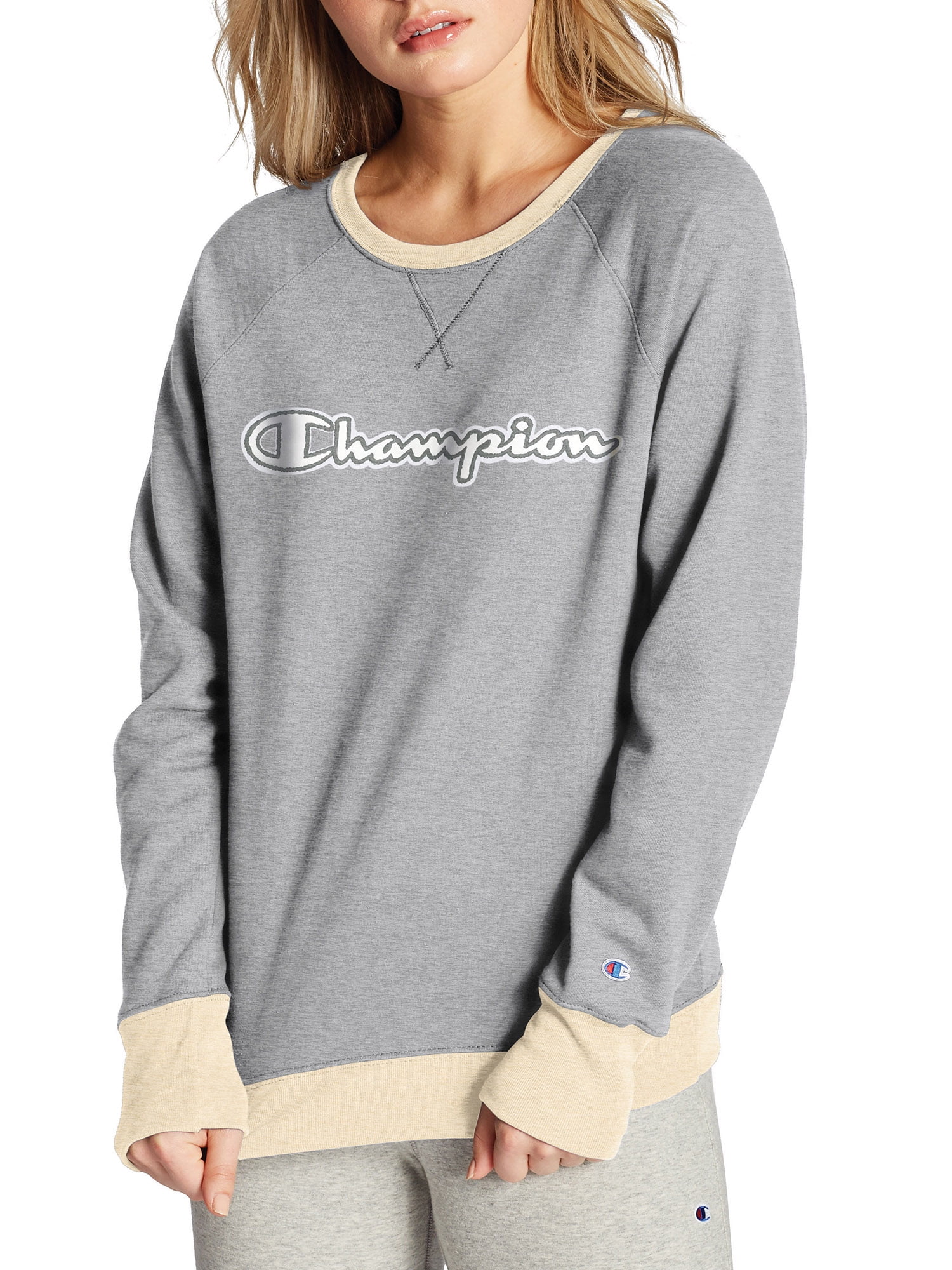 Women's champion applique clearance fleece crewneck sweatshirt