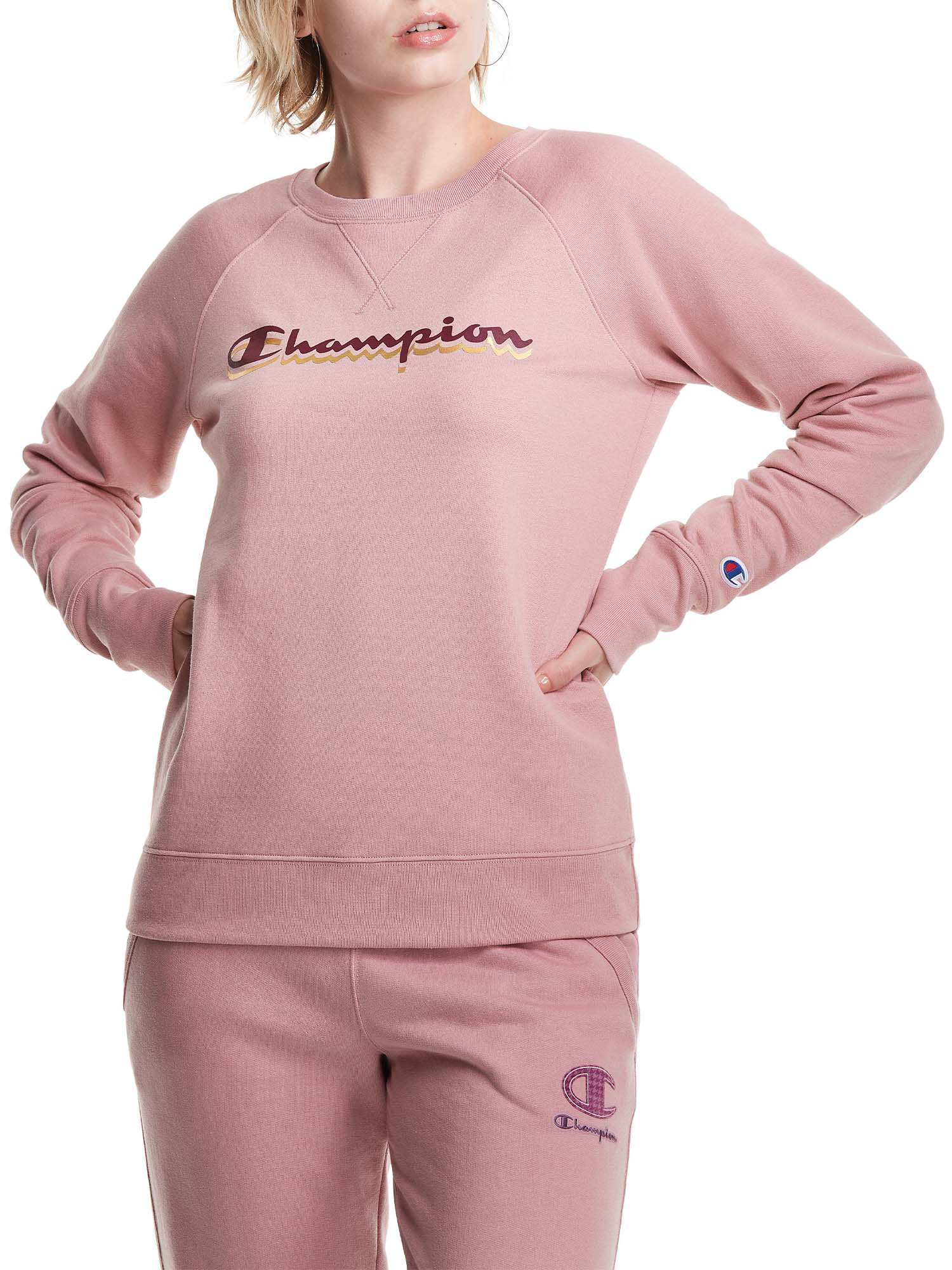 Champion pink fleece crew neck sweatshirt sale