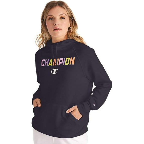 Champion Women's Powerblend Graphic Hoodie, Athletic Navy, 2X Large