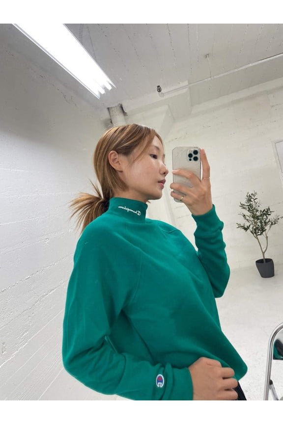 Champion Women's Powerblend Mock Neck Sweater Emerald Night W59220 586OEA MAC