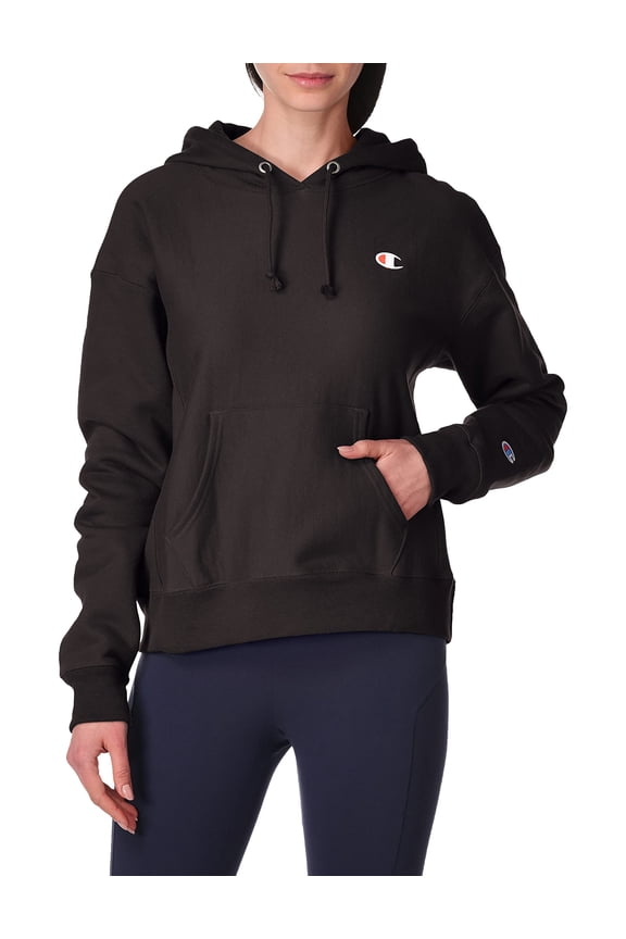 Womens Standard Fit Pullover Reverse Weave Hoodie, Iconic C Logo Hooded Sweatshirt, Black-y06145, X-Small US