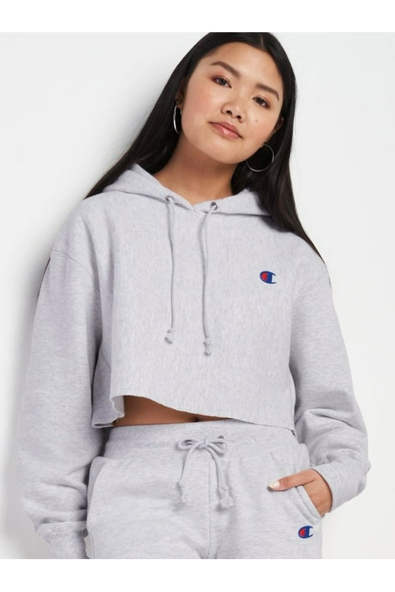 Champion Women's Reverse Weave Cropped Cut Off Hood C Logo GFS Silver Grey WL659 549302