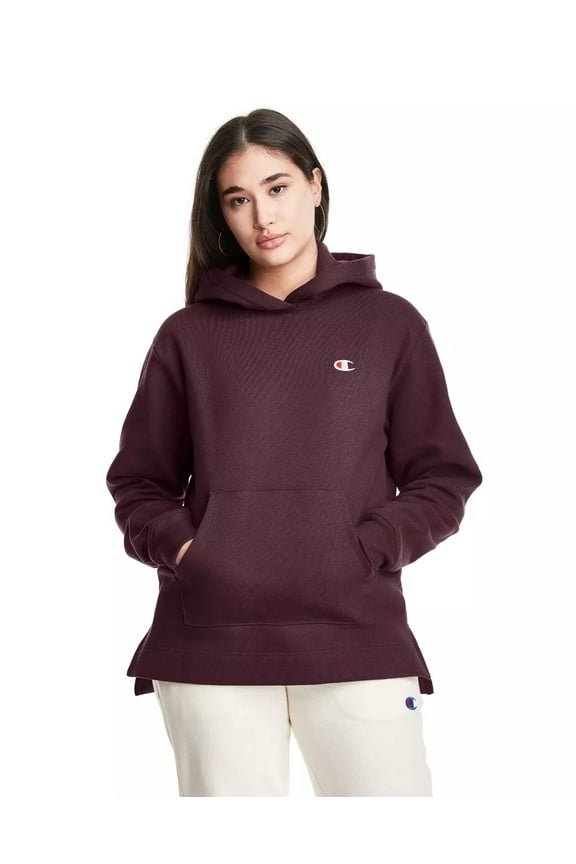 Women's Reverse Weave Open Bottom Hoodie Sweatshirt, Plum, Large