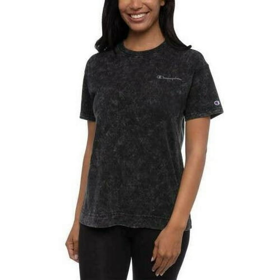 Champion Women's Short Sleeve Crewneck Cloudwash Tee, Black, Small