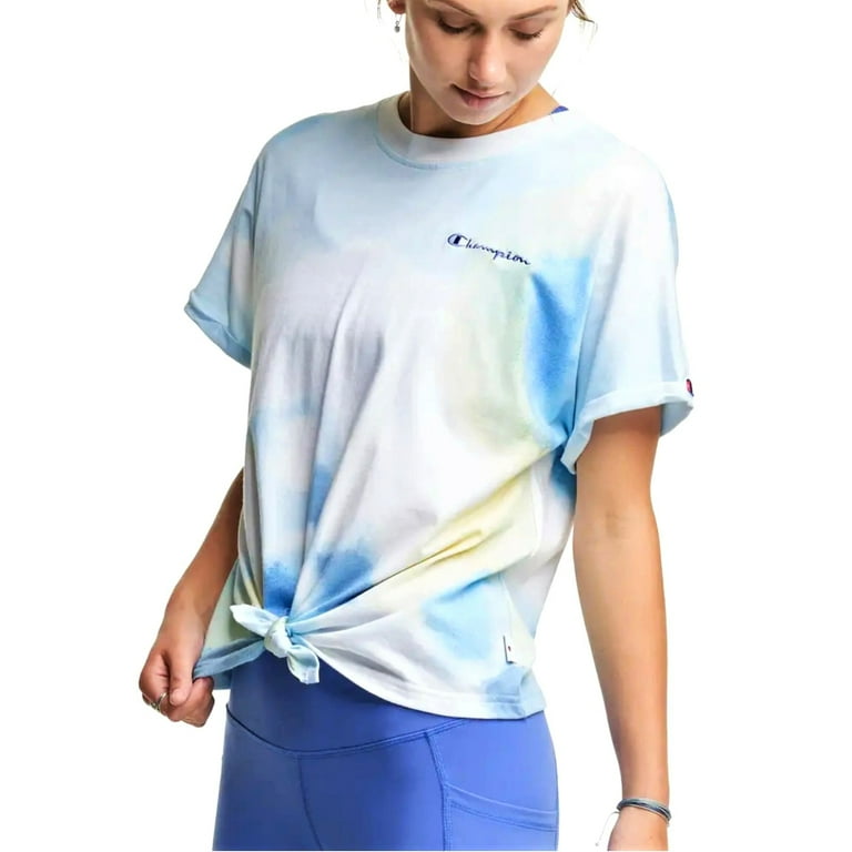 Champion Women's Tie-Dye Print Tie-Front Soft Cotton Blend Active