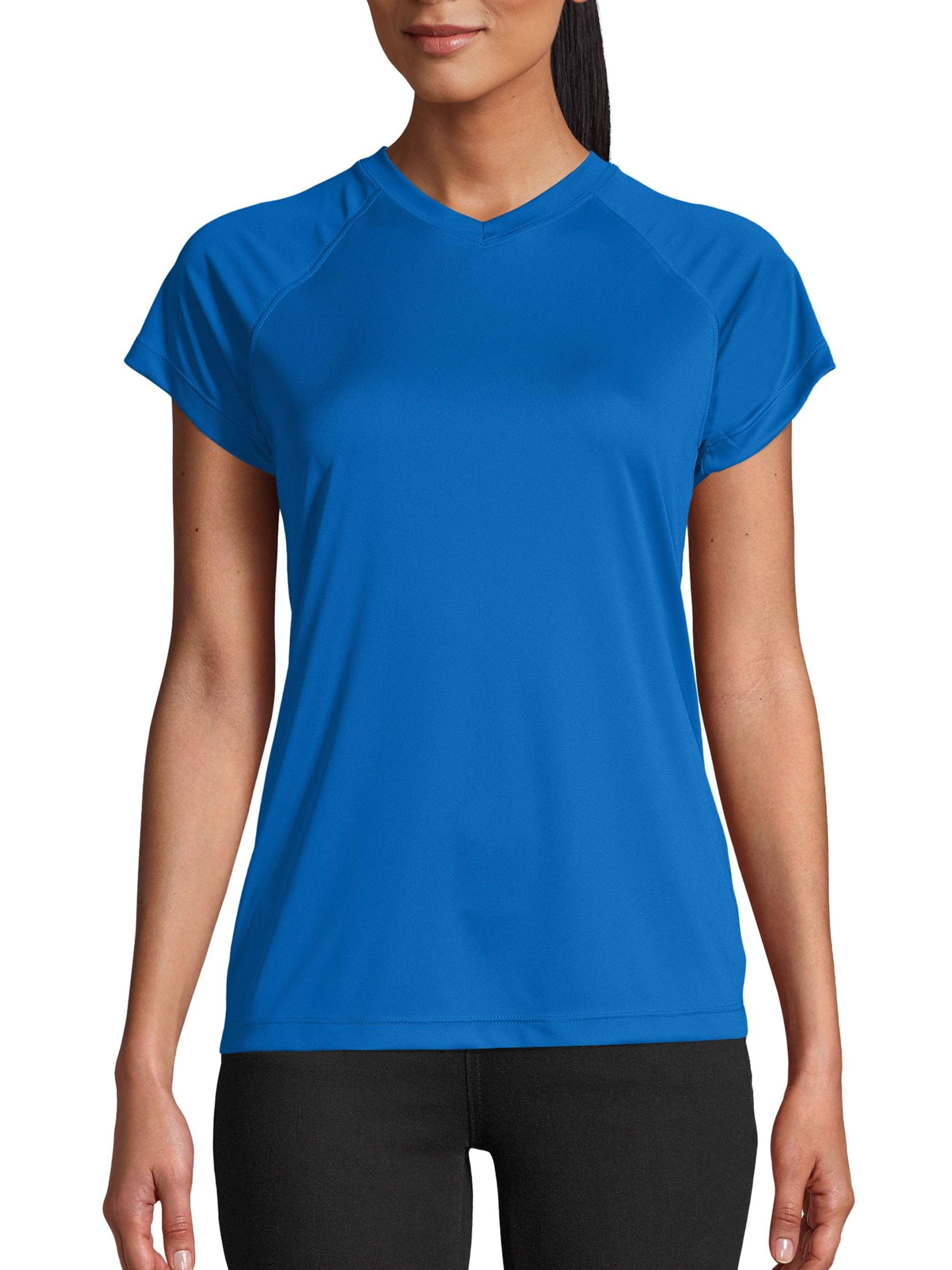 Champion Women V-Neck Cotton Turquoise Blue Shirt Size Medium RN 15763