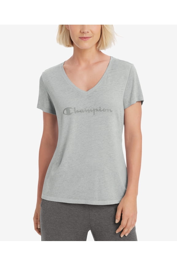 Womens Authentic Wash Tee,Oxford Gray/Classic Champion Script,XS
