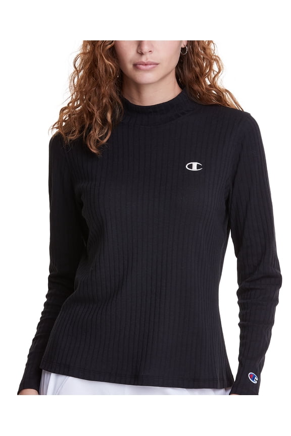 Womens Campus Ribbed Mock Neck Top Black M