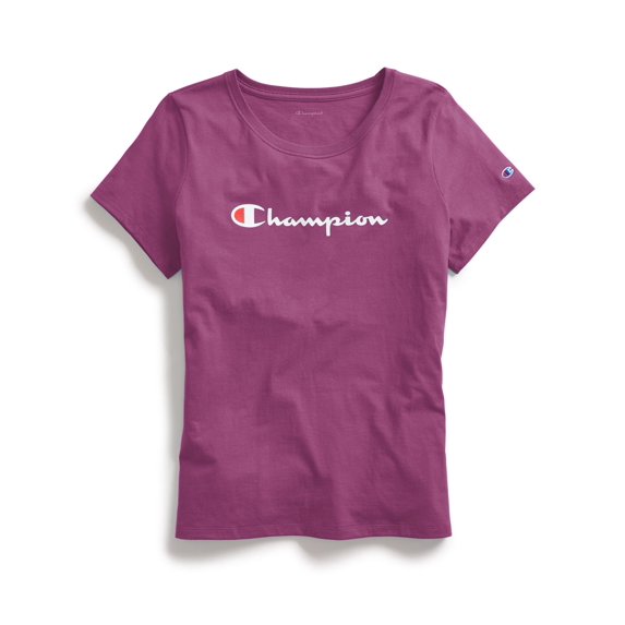 Champion Womens Classic Short-Sleeve Tee, M, Script Our Favorite Fuchsia