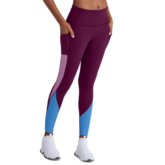 Champion Womens Colorblocked 7/8 Leggings Dark Berry Purple/Multi S