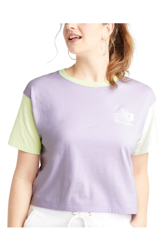 Womens Colorblocked Cropped T-Shirt Urban Lilac M