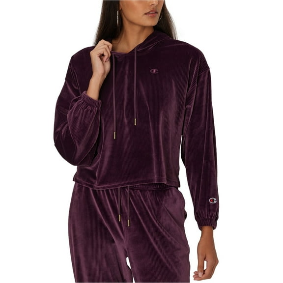 Champion Womens Cropped Hoodie Sweatshirt, Purple, Large