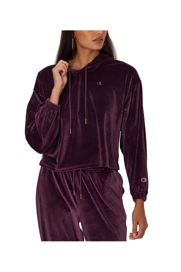 Womens Cropped Hoodie Sweatshirt, Purple, Large