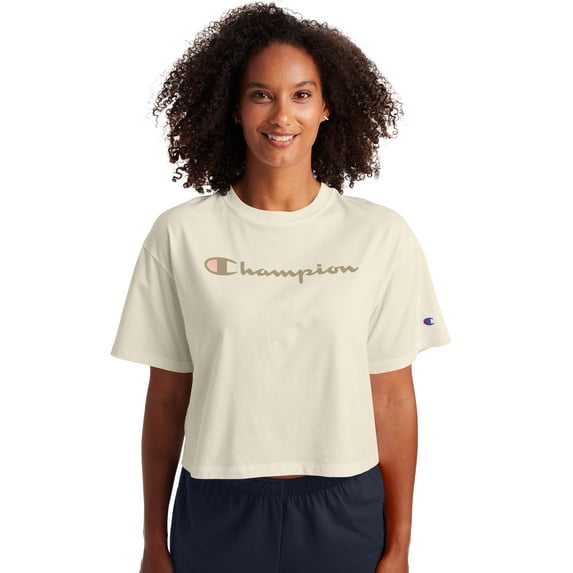 Champion Womens Cropped Tee, S, Natural