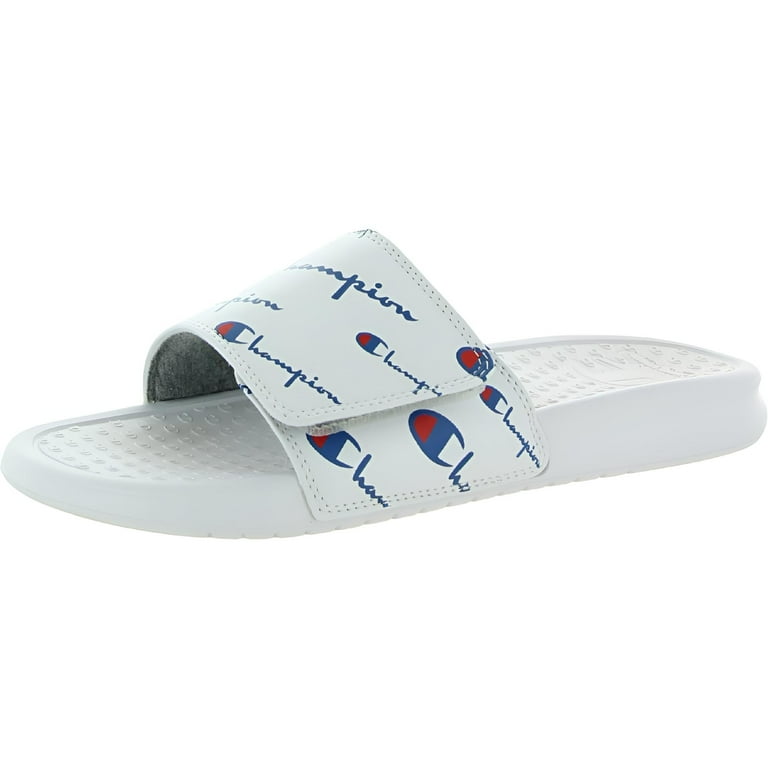 Champion Womens Faux Leather Pool Slide Sandals White 7 Medium B M