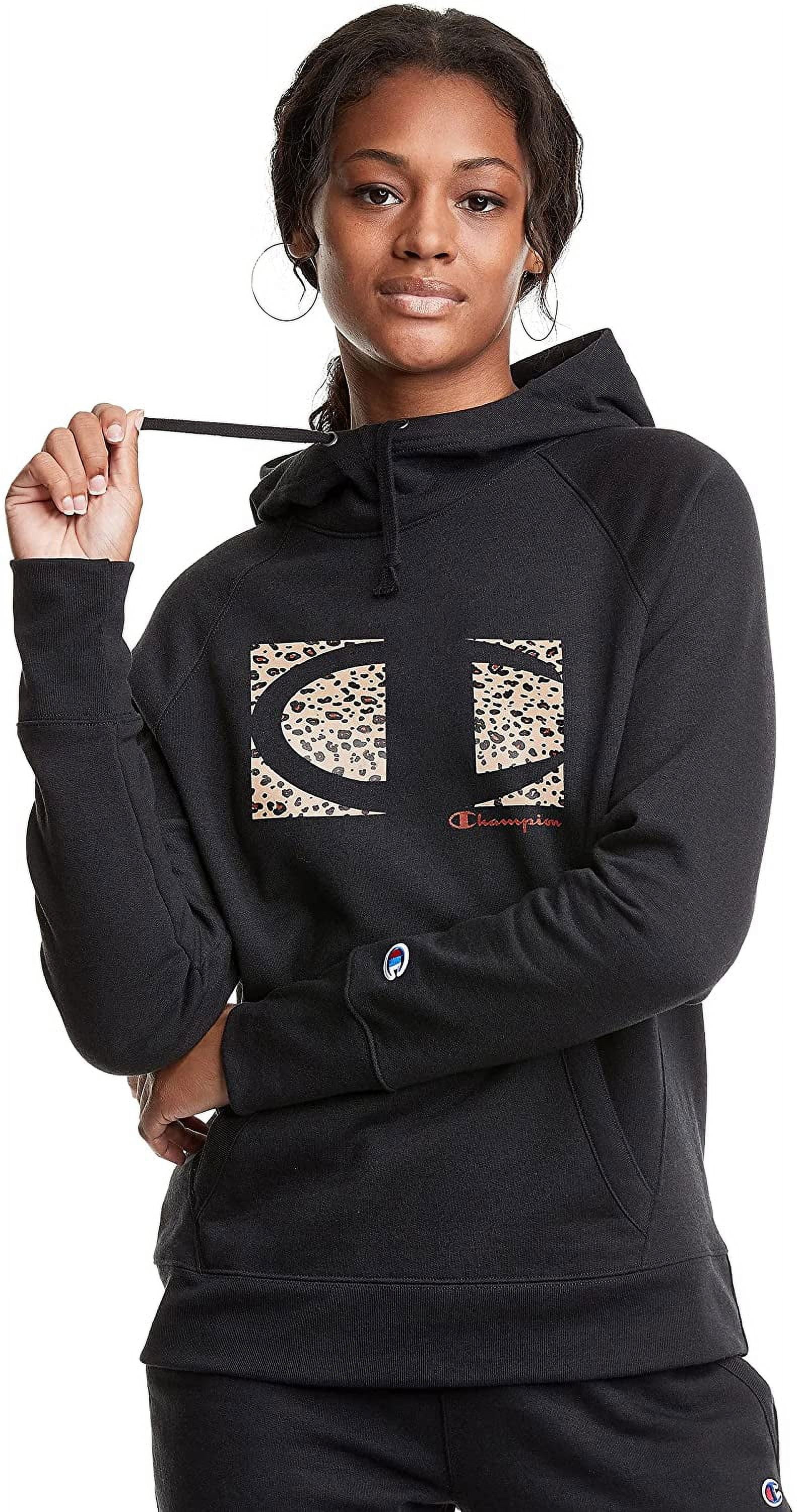 Champion Womens Leopard Colorblock Logo Powerblend Fleece Graphic Hoodie BLK M Walmart