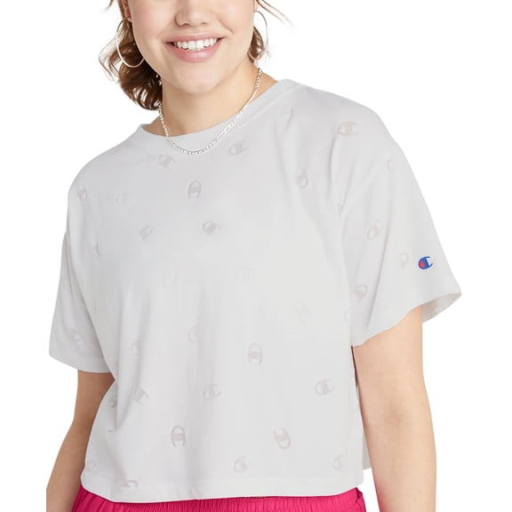 Champion Womens Logo Print Cropped T-Shirt White L