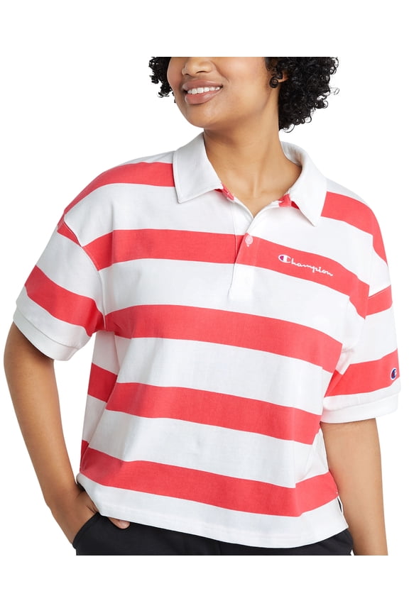 Womens Mid Weight Jersey Polo Top Whitepink XL