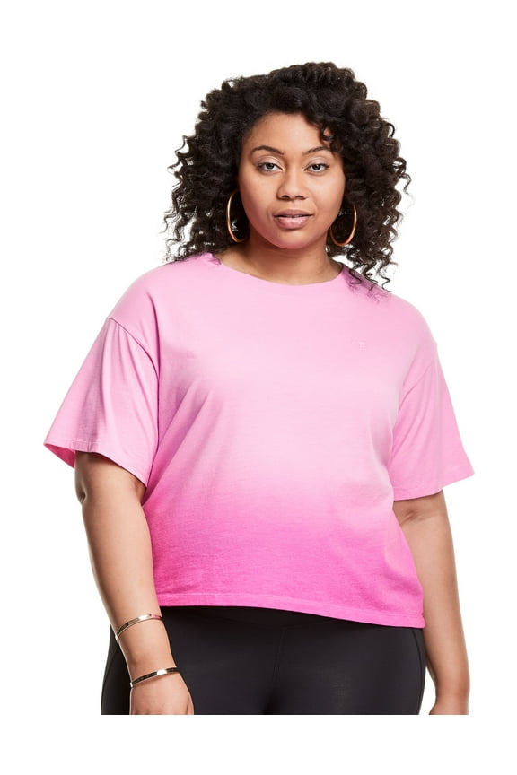 Womens Plus Cropped Ombre Tee, 2X, Fantastic Fuchsia Ombre
