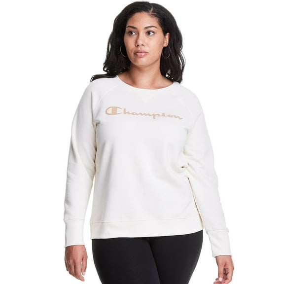 Champion Womens Plus Powerblend Fleece Boyfriend Crew, 2X, Natural