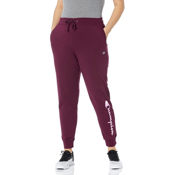 Champion Womens Plus Powerblend Jogger, Script Logo 3X Dark Berry Purple-y07459