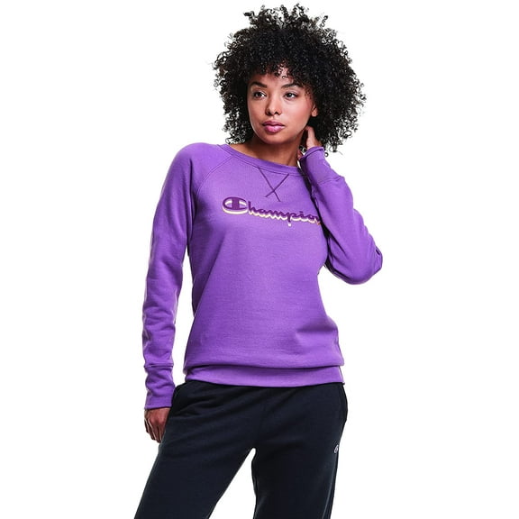 Champion Womens Powerblend Crew, Classic Script X-Large Midnight Aster-586979