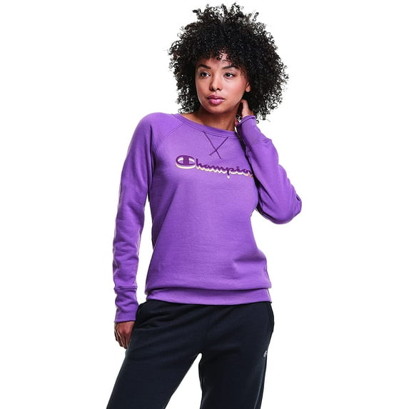 Champion Womens Powerblend Crew, Classic Script X-Large Midnight Aster-586979