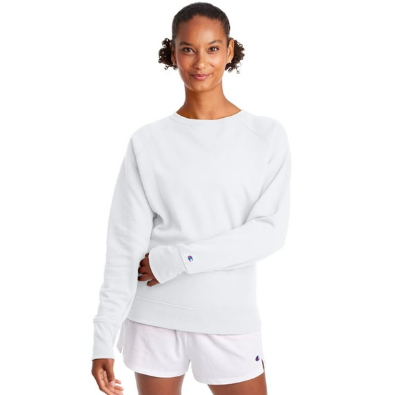 Champion Womens Powerblend Fleece Boyfriend Crew, M, White