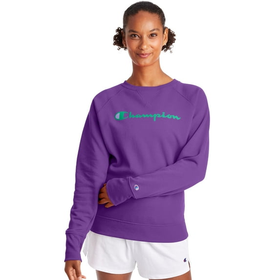 Champion Womens Powerblend Fleece Boyfriend Crew, XL, Purple Crush