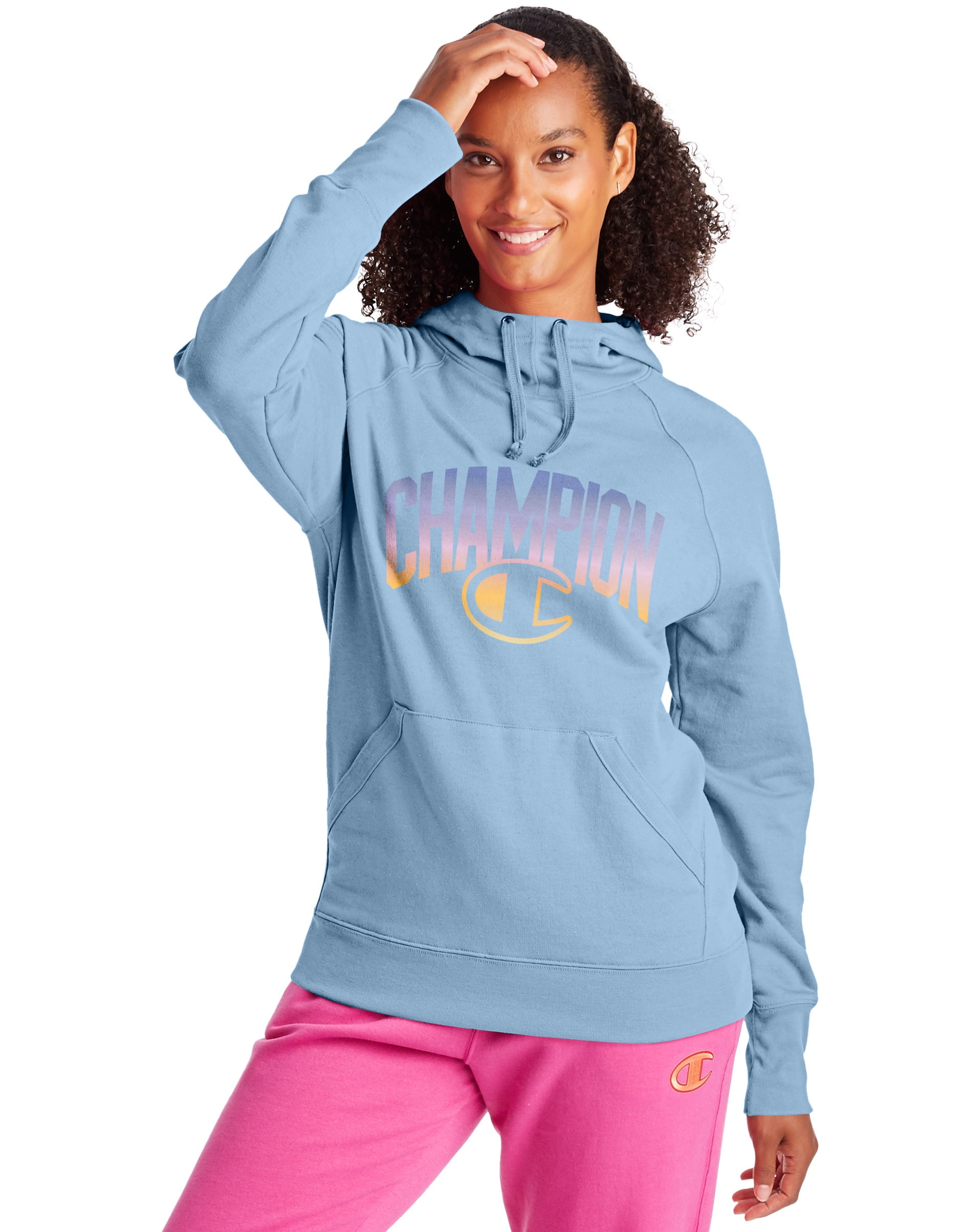 Champion Womens Powerblend Fleece Pullover Hoodie XS Candid Blue