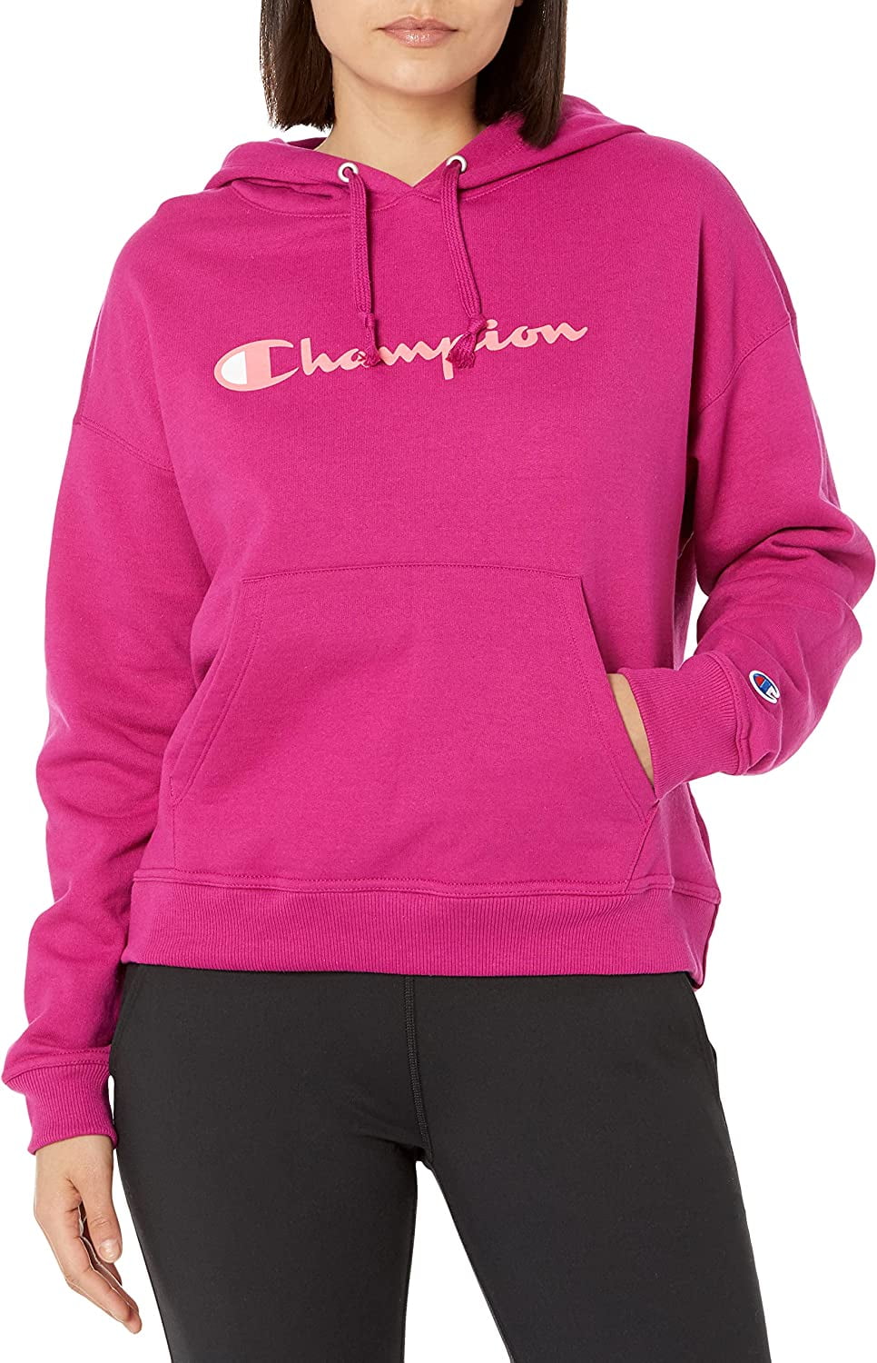 Champion Womens Powerblend Script Logo Relaxed Fleece Hoodie 7PQM