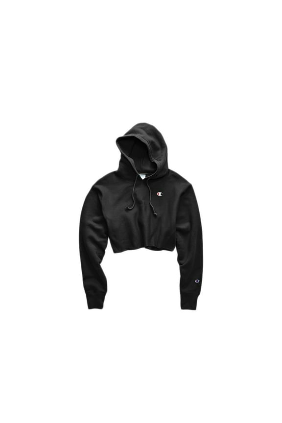 Womens Reverse Weave Cropped Cut-Off Hoodie, Left Chest C Large Black-549302