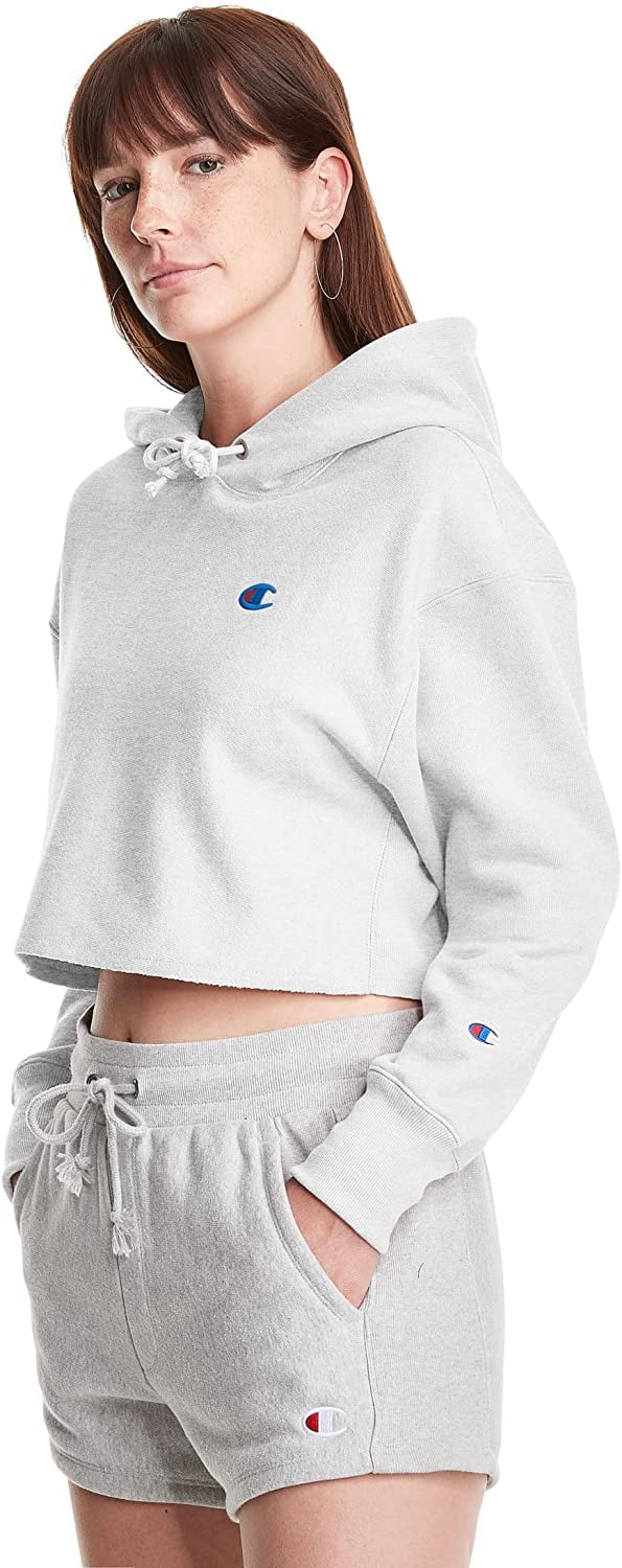 Champion Womens Reverse Weave Cropped Cut Off Hoodie Left Chest C Medium Gfs Silver Grey 549302 Walmart