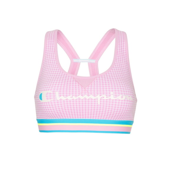 Champion Womens The Authentic Sports Bra, L, Gingham/Ice Cake